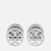 Earrings*Tory Burch Women's Logo Circle-Stud Earrings - Tory Silver