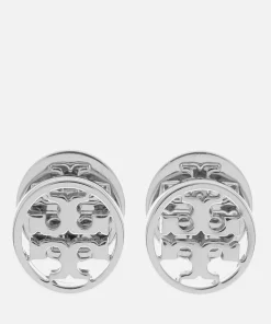 Earrings*Tory Burch Women's Logo Circle-Stud Earrings - Tory Silver