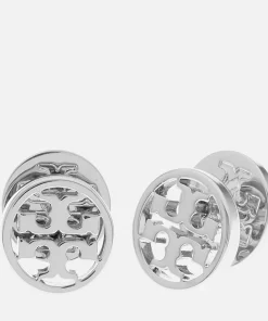 Earrings*Tory Burch Women's Logo Circle-Stud Earrings - Tory Silver