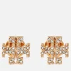 Earrings*Tory Burch Women's Pave Logo Stud Earrings - Tory Gold/Crystal