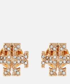 Earrings*Tory Burch Women's Pave Logo Stud Earrings - Tory Gold/Crystal