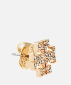 Earrings*Tory Burch Women's Pave Logo Stud Earrings - Tory Gold/Crystal